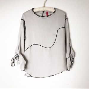 IC by Connie K Top Tie Sleeves Gray & Black Sz S